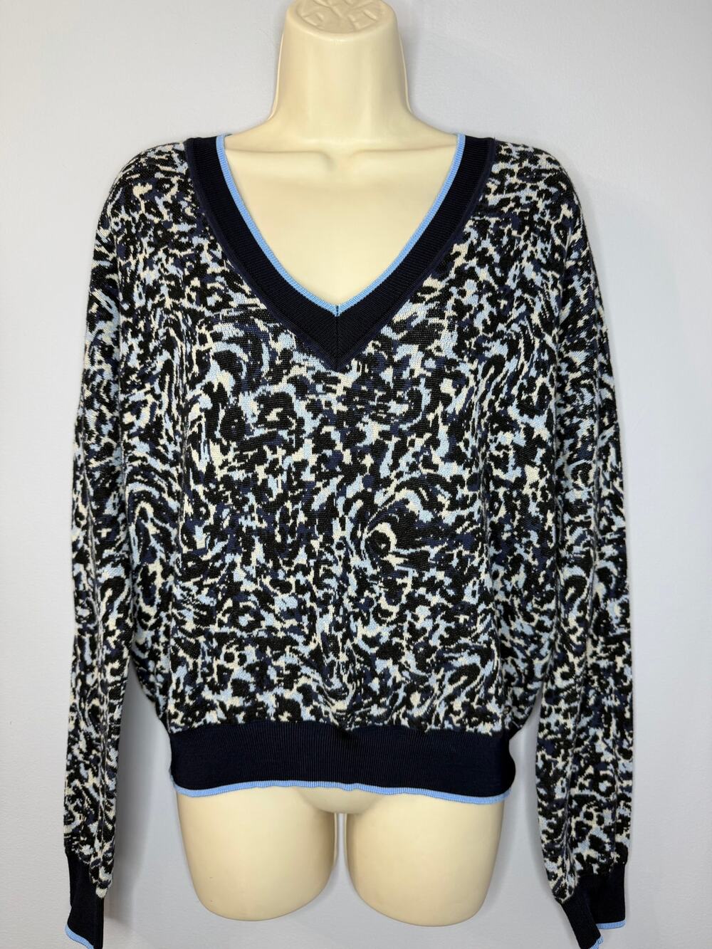 Scotch & Soda V-Neck Jacquard Sweater Cropped Blue Animal Print Women's XL